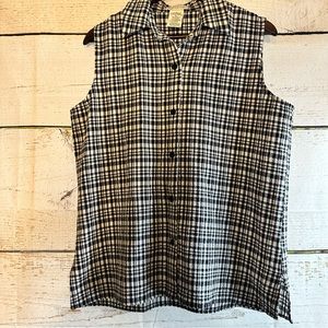 White Stag Black and White Plaid Sleeveless Top